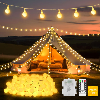 12 M 100 LED Fairy Lights Battery Operated Christmas Lights Indoor Outdoor Waterproof Globe String Lights with Remote Timer 8 Modes for Bedroom Outside Tree Garden Patio Party Decorations Warm White