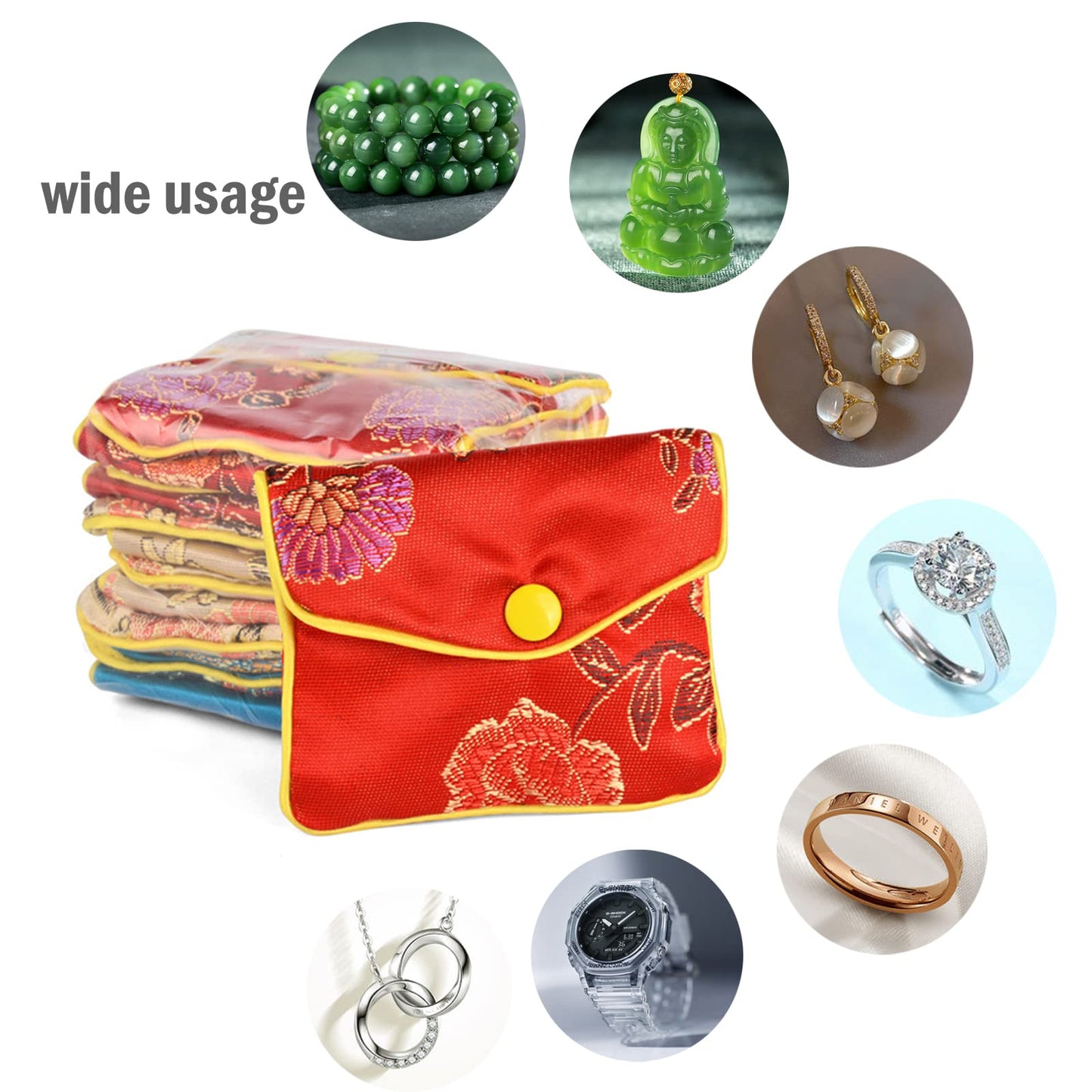 Baitaihem 15 Pack Jewelry Purse Pouch Gift Bags Chinese Silk Style Brocade Embroidered Bag,Multiple Colors(Small)