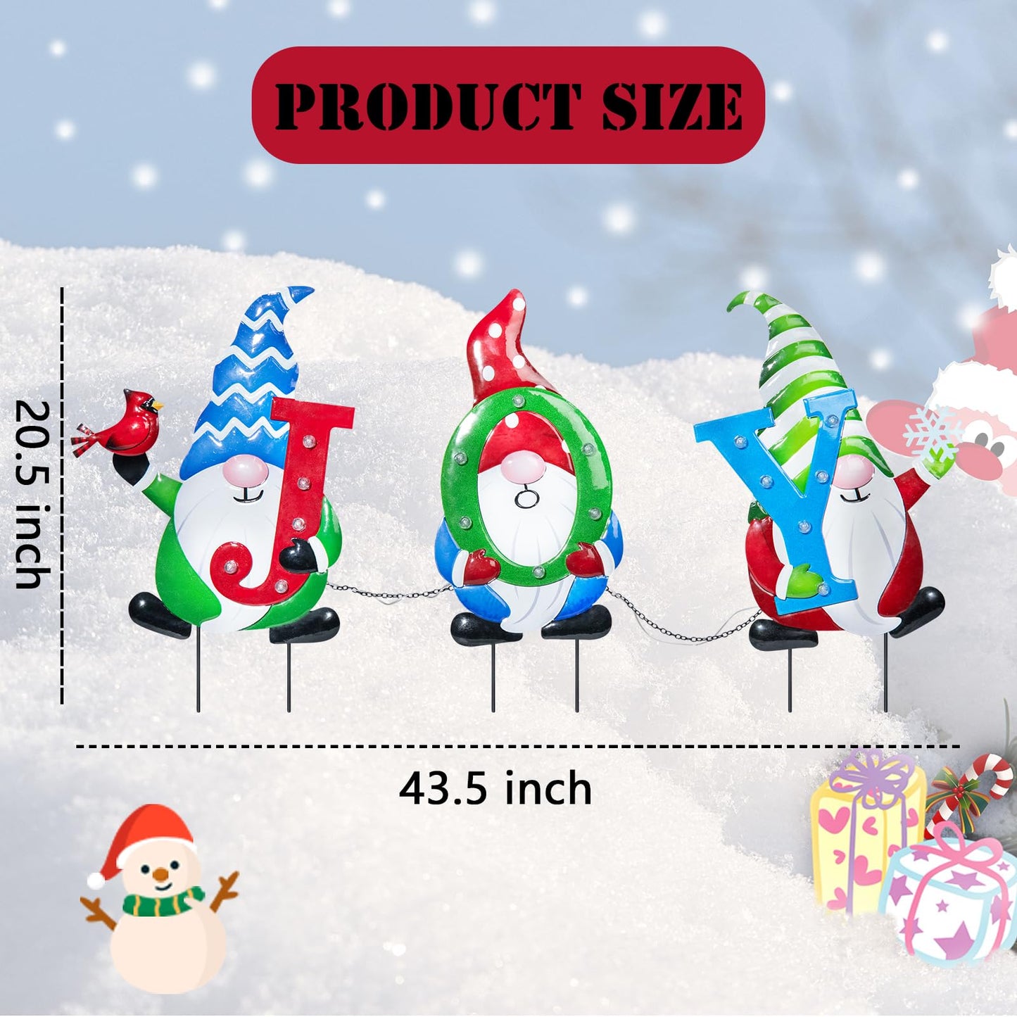 Afirst Christmas Yard Stakes Metal Christmas Outdoor Yard Decoration Gnomes Holding Joy Lighted Metal Stakes Outdoor Xmas Stake Lawn Pathway Garden Decoration