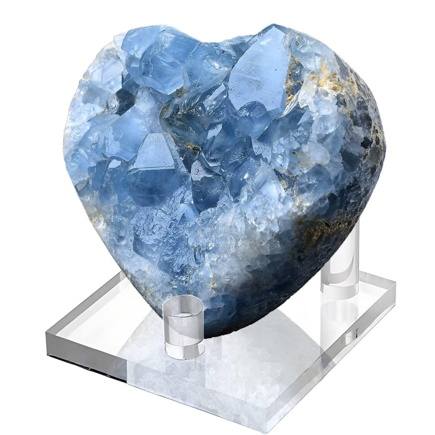 FZBHRO Extra Large Blue Celestite Geode Heart Healing Crystal Stone Collection Mineral Specimen with Stand Home Office Decor 3.5-4.0 Pound