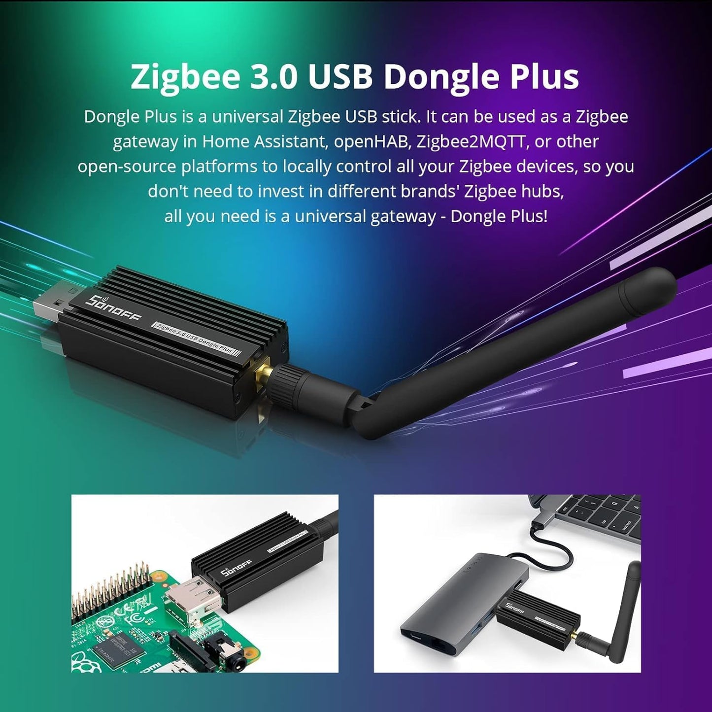 Sonoff Zigbee USB Dongle Plus-ZBDongle-E 3.0 External Antenna Interface SMA Gateway Universal, Pre-Installed with Zigbee Firmware Based on EZNet 6.10.3 Coordinated Home Assistant or Zigbee2MQTT