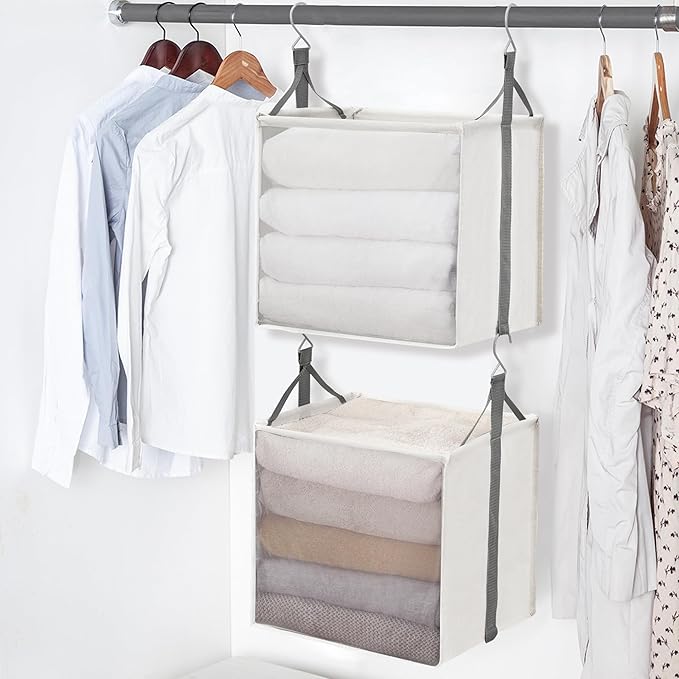STORAGE MANIAC 2-Shelf Hanging Closet Organizer, Cloth Hanging Closet Shelf