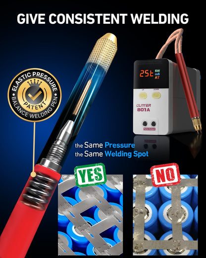 GLITTER Spot Welder, 10600W 1800A Battery Spot Welder, Auto Spot Weld Capacitor Spot Welder for Lithium Batteries, 99 Gears Battery Welder for 18650 Cell Phone DIY Repair with Butt Welding Base, 801A