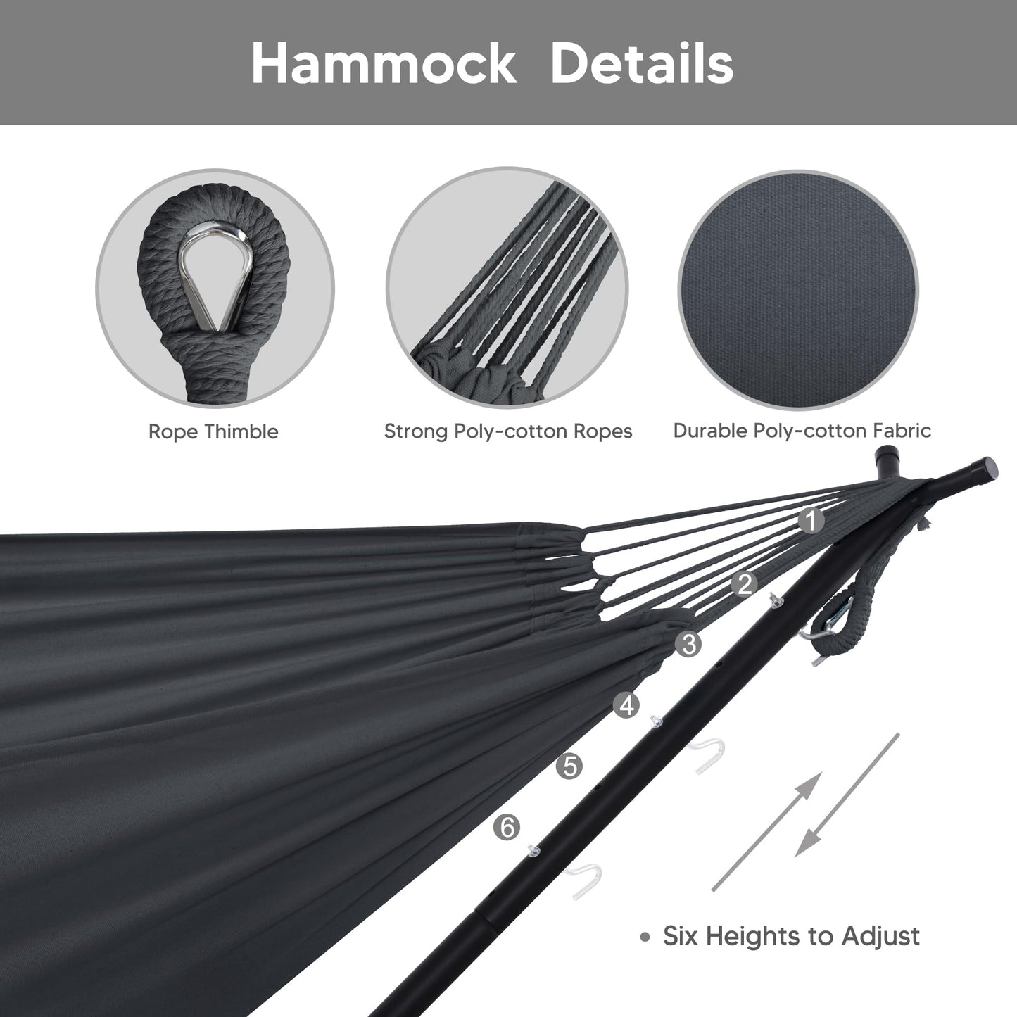 SUNCREAT 2-in-1 Hammocks Convertible Portable Double Hammock with Stand Included, Outdoor Hammock and Stand, Patented, Dark Grey