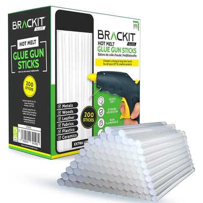 brackit 200 Pack Extra Long Hot Glue Sticks, 7mm x 150mm - Bulk Pack Non-Toxic for Gun Refill Craft DIY - One Size Fits Most