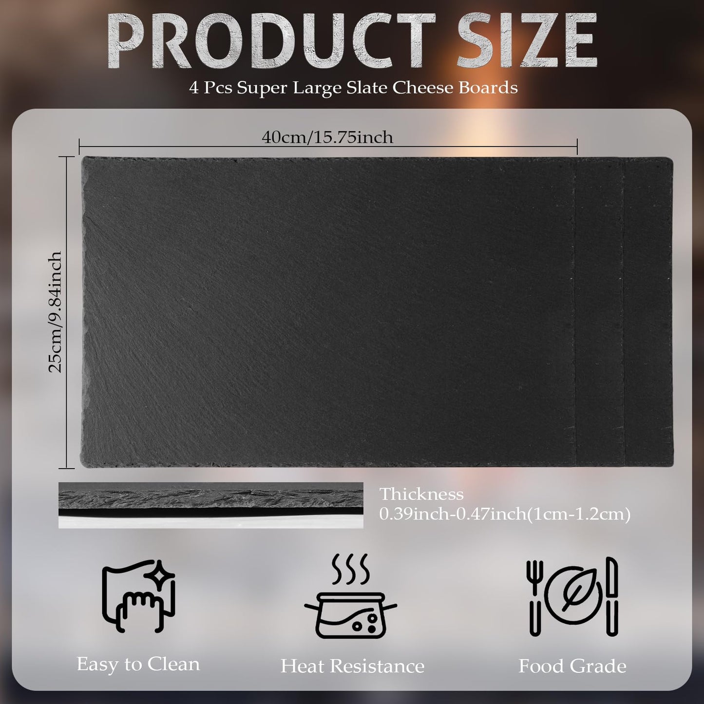 Zhehao 4 Pack 16" x 10" Large Slate Cheese Boards for Meat Cheese Appetizer Platter Black Charcuterie Board Natural Slate Stone Plate Tray for Laser Engraving Wedding Party Housewarming Gift