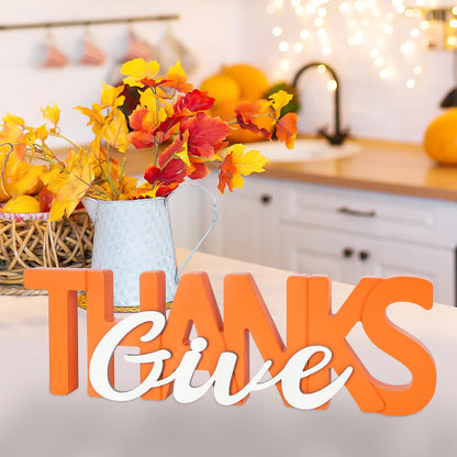 COCHIE Wooden Thanksgiving Give Thanks Sign, Fall Decorations for Home, Office, Shelf, Mantel, Indoor, Wood Thanksgiving Decor, Autumn Table Top Party Decoration (Give Thanks)