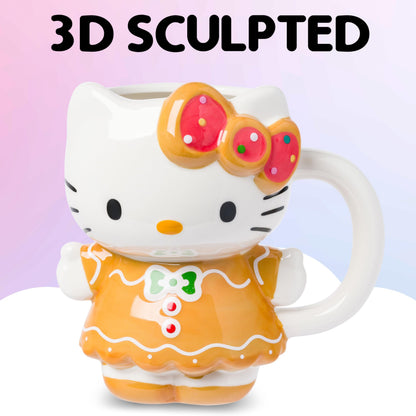 Silver Buffalo Sanrio Hello Kitty Gingerbread Dress 3D Sculpted Ceramic Mug, 20 Ounces
