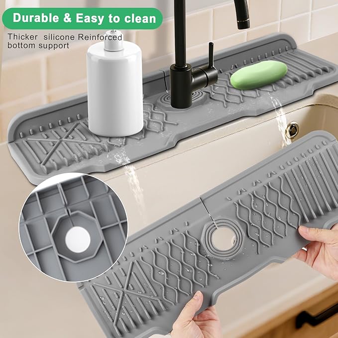 17 Inch Faucet Mat For Kitchen Sink Splash Guard Behind Faucet, ，5°Slope Fast