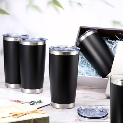 Sieral 36 Pack Stainless Steel Tumblers Bulk with Lids Double Wall Vacuum Insulated Coffee Cups Blank leakproof Powder Coated Tumblers for Engraving Wedding Graduation Party Favors(20 oz,Black)