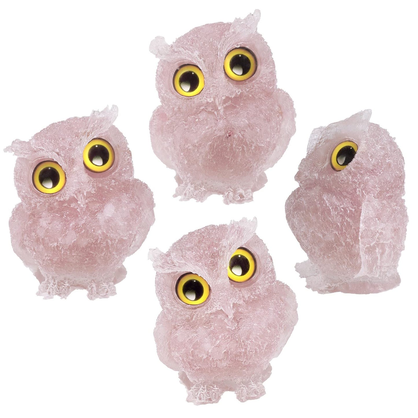 Nupuyai 2.5 inches Orgone Resin Crystal Chips Tumbled Stone Owl Statue, Mini Hand Carved Stone Crystal Animal Figurines for Tabletop Indoor Outdoor, Rose Quartz