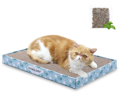VIVAGLORY Cat Scratcher, Scratching Pads With Box, Reversible Board for Indoor Cats Kitty, Cardboard Scratcher, Catnip Included, 1 Pack, Extra Wide