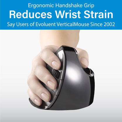 Evoluent – Inventor of The Vertical Mouse – VMDMW Ergonomic Vertical Mouse Right Hand Med USB Wireless, Sculpted for Comfort, Reduces Wrist Strain, 4 Speeds, 6 Customizable Buttons in Windows