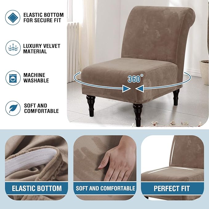 H.VERSAILTEX Armless Accent Chair Covers Thick Velvet Armless Chair Slipcovers