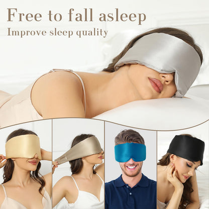 100% Mulberry Silk Sleep Mask Eye Mask for Women Man with Adjustable Band, for Side Sleeper Blackout Sleep Mask for Travel Rest and Office Large Size (Taupe)