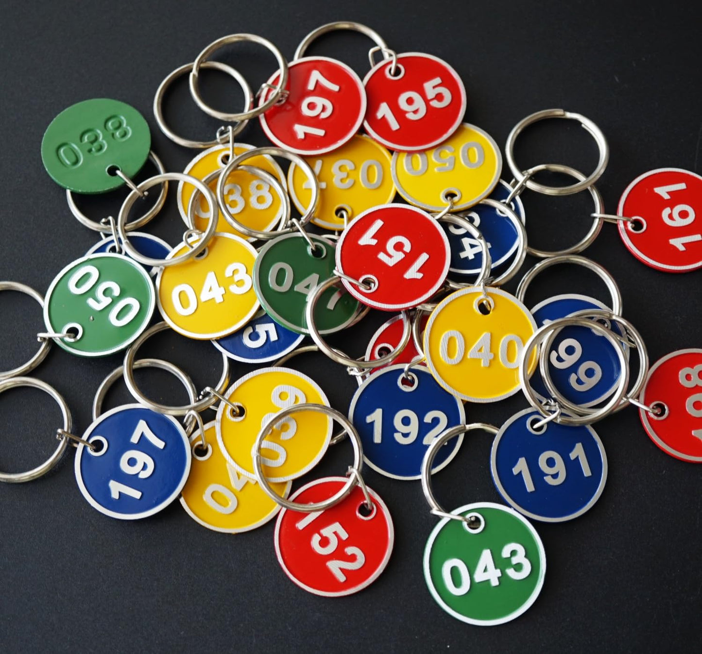 NumRealm Aluminum Alloy Metal Number Key Tag Set - Numbered ID Tags Key Chain with Rings - Blue 1 to 200