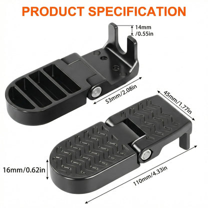 RHEOLITH Heavy Duty E-Bike Foot Pegs for 15mm(0.59") Axle ONLY, Anti-Slip Foldable Rear Pedals for Passenger, Manganese Steel Reinforced Aluminum Bike Footrests for E-Bike, MTB & Folding