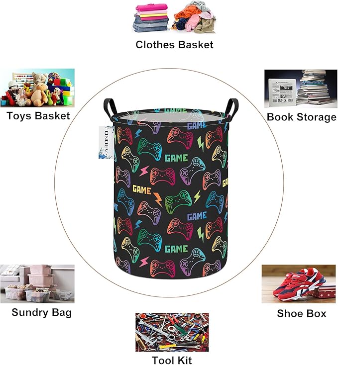 Round Foldable Handle Storage Basket toys Organization Bin Versatile Clothes