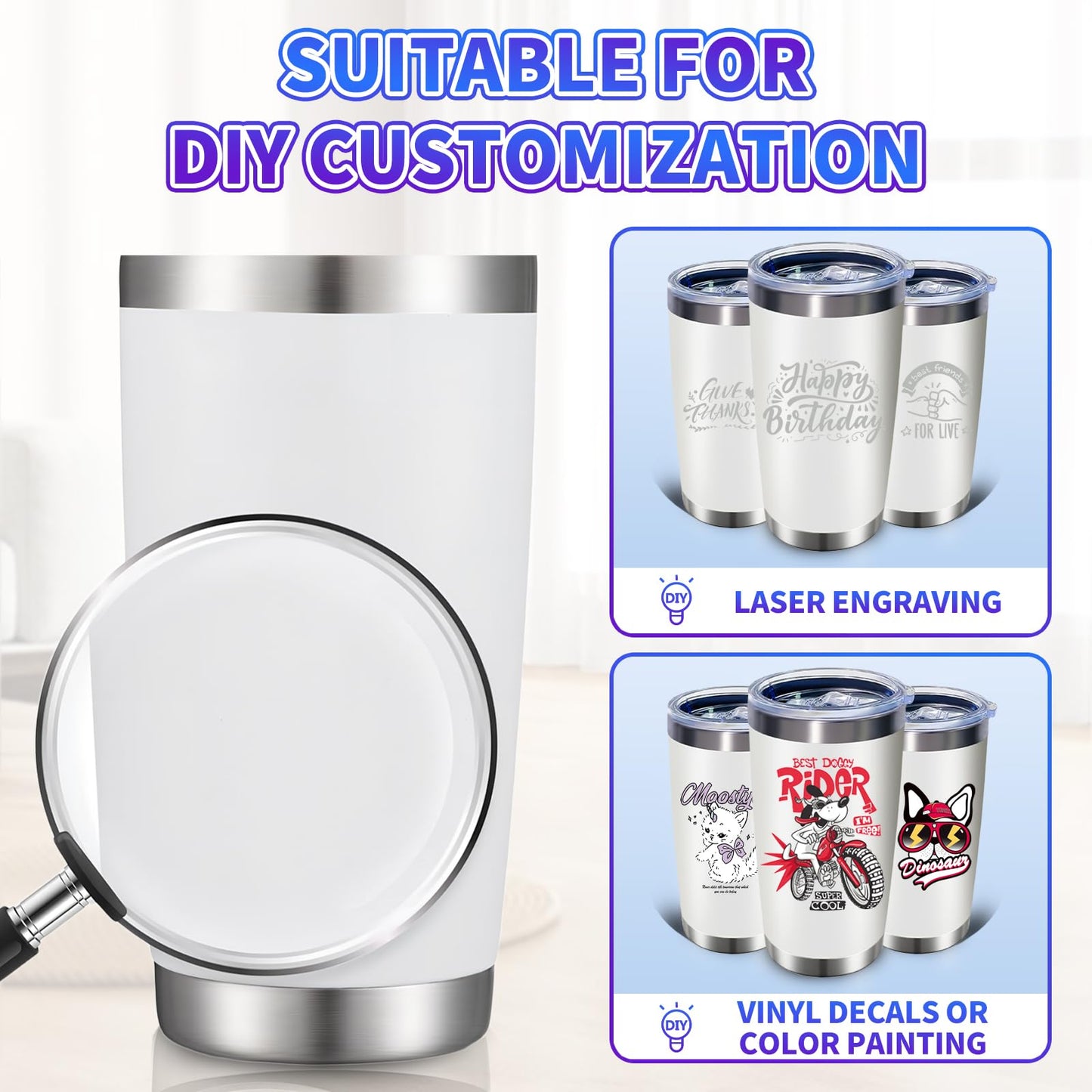 HAOLI 36 Pack, 20oz Stainless Steel Bulk Tumblers with Lids and Straws, Leakproof Double Wall Travel Mug for Hot/Cold Drinks, Home Office Outdoor Party, Durable Powder Coated Insulated Cup/White