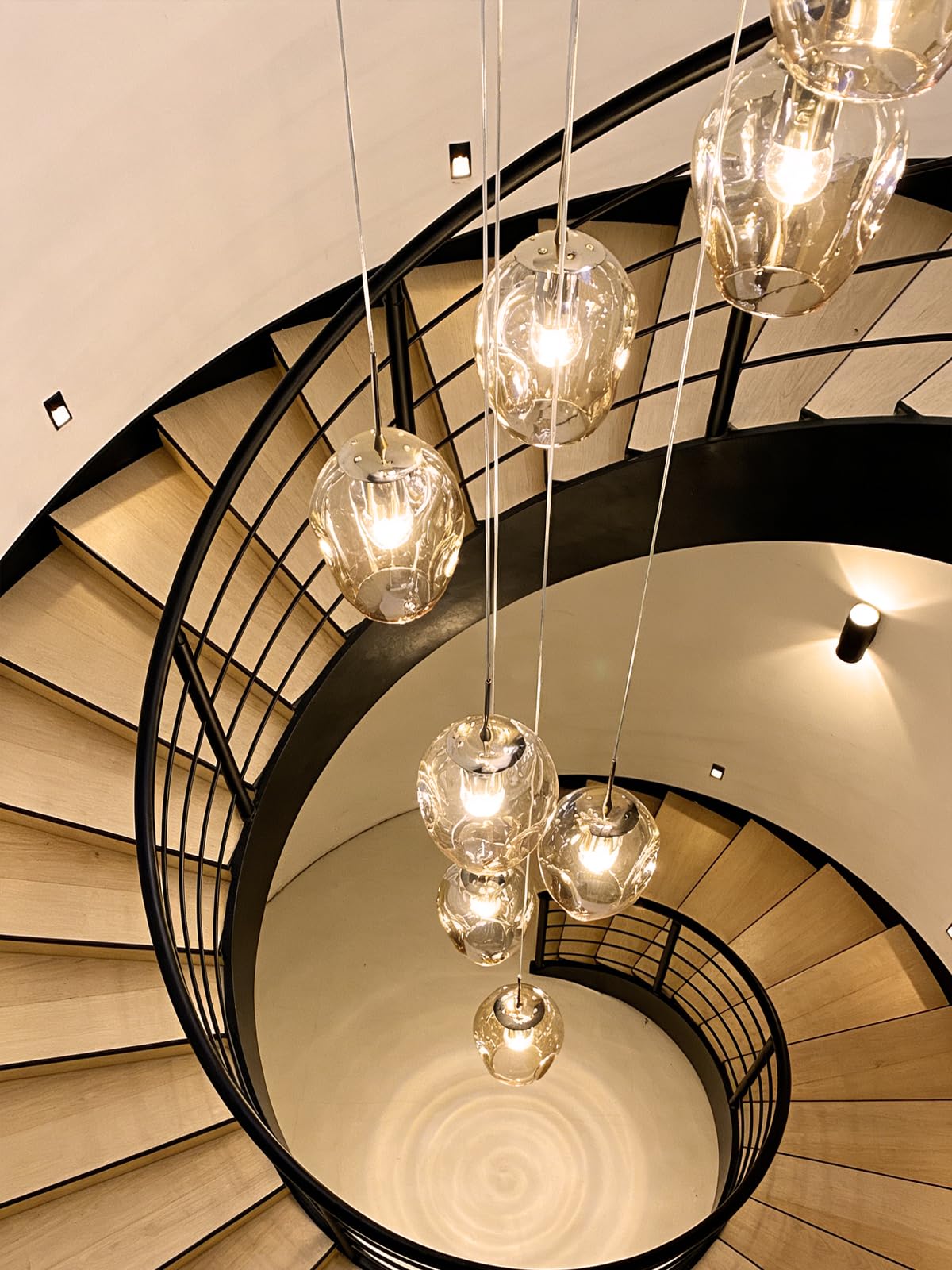 Meimond Long Chandeliers for High Ceilings,Modern Crystal Balls Pendant Light,Globe Raindrop Drop Lamp,Flush Mount Hanging Lighting Fixtures for Spiral Staircase,Foyer,Entryway,Living,15 Lights