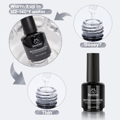 Beetles Builder Gel Set,3 Pcs 8 in 1 Nail Strengthening Apex Building Extension for Beginner DIY Salon at Home,Clear Builder Nail for Nails with Base and Top Coat Gel,UV & LED Lamp Needed