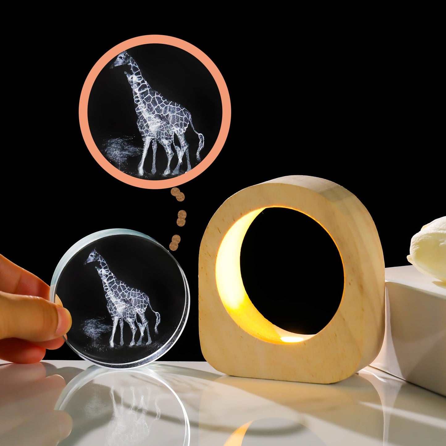 Ornalrist Giraffes Gifts for Women Wood Night Light for Home Decor - 3D Engraved Giraffes Lamp Collectible Figurines Gifts for Mom Friends Giraffe Lovers