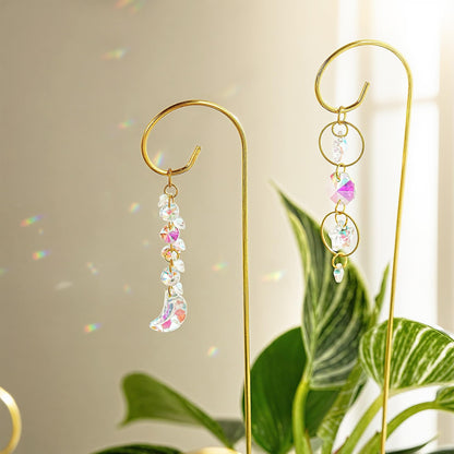 HDCRYSTALGIFTS 6PCS Small Trellis with Crystal Sun Catchers for Potted Plants, 13.5inch Fairy Garden Plant Stakes Suncatchers for Mini Potted Indoor Outdoor Decorations (Sun & Moon Styles)