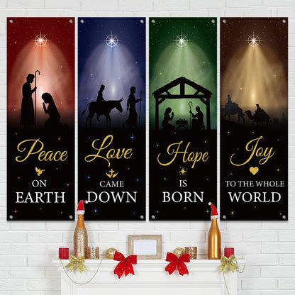 4Pcs Welcome Religious Easter Banners for Church Sanctuary Wall - Hanging Backdrop Nativity Scene Banner Scripture - Easter Porch Signs for School Nativity Decor