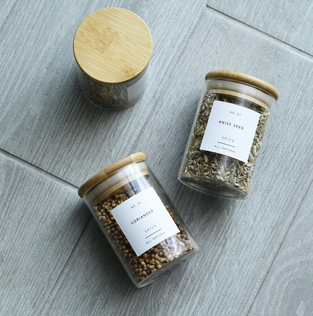 PreZervers 12 pcs Spice Jars | Glass Jar Bamboo Lids Food Storage Containers 7oz Glass Jar | Includes Pen and Decorative Labels | Dozen Spice Jars | Tea, Sugar, Salt, Herbs | Bonus Item