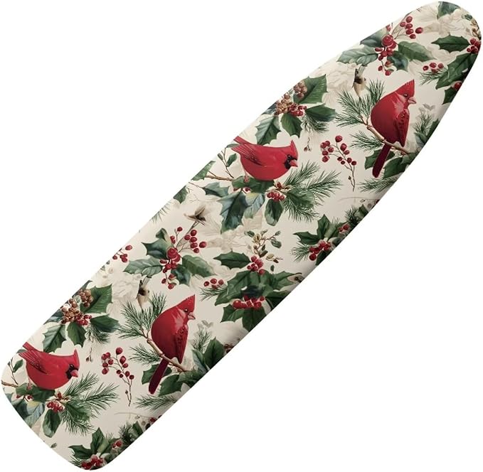 Christmas Cardinal Ironing Board Cover and Pad, Thick Scorch Resistant Padding
