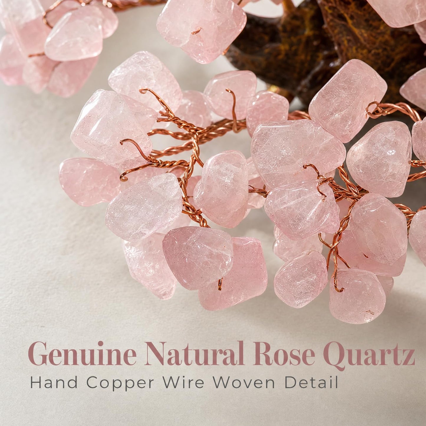 Fatonio Rose Quartz Crystal Bonsai Tree, Feng Shui Decor for Home Office