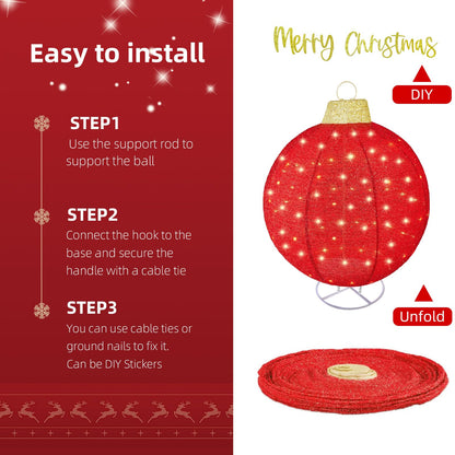HOYECHI 4-Piece Oversized Christmas Ornament Set – Lighted Holiday Balls with 400 LEDs, 8 Lighting Modes, Waterproof Outdoor Yard Decorations - Red/Green/White/Yellow