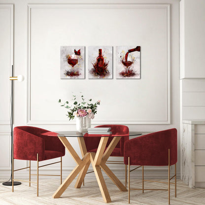 Conipit Wine Wall Decor for Dining Room Wine Glass Wall Painting Red Wall Pictures Prints Artwork Bar Restaurant Decoration 12x16inch per each