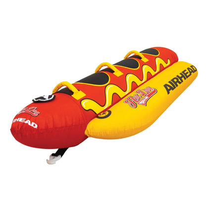 Airhead Hot Dog Towable Tube for Boating, 1 - 3 Rider Inflatable Boat Tube for Water Tubing, Full Nylon Cover, EVA Padding, Foam Padded Handles w/ Neoprene Knuckle Guard, Speed Safety Valve