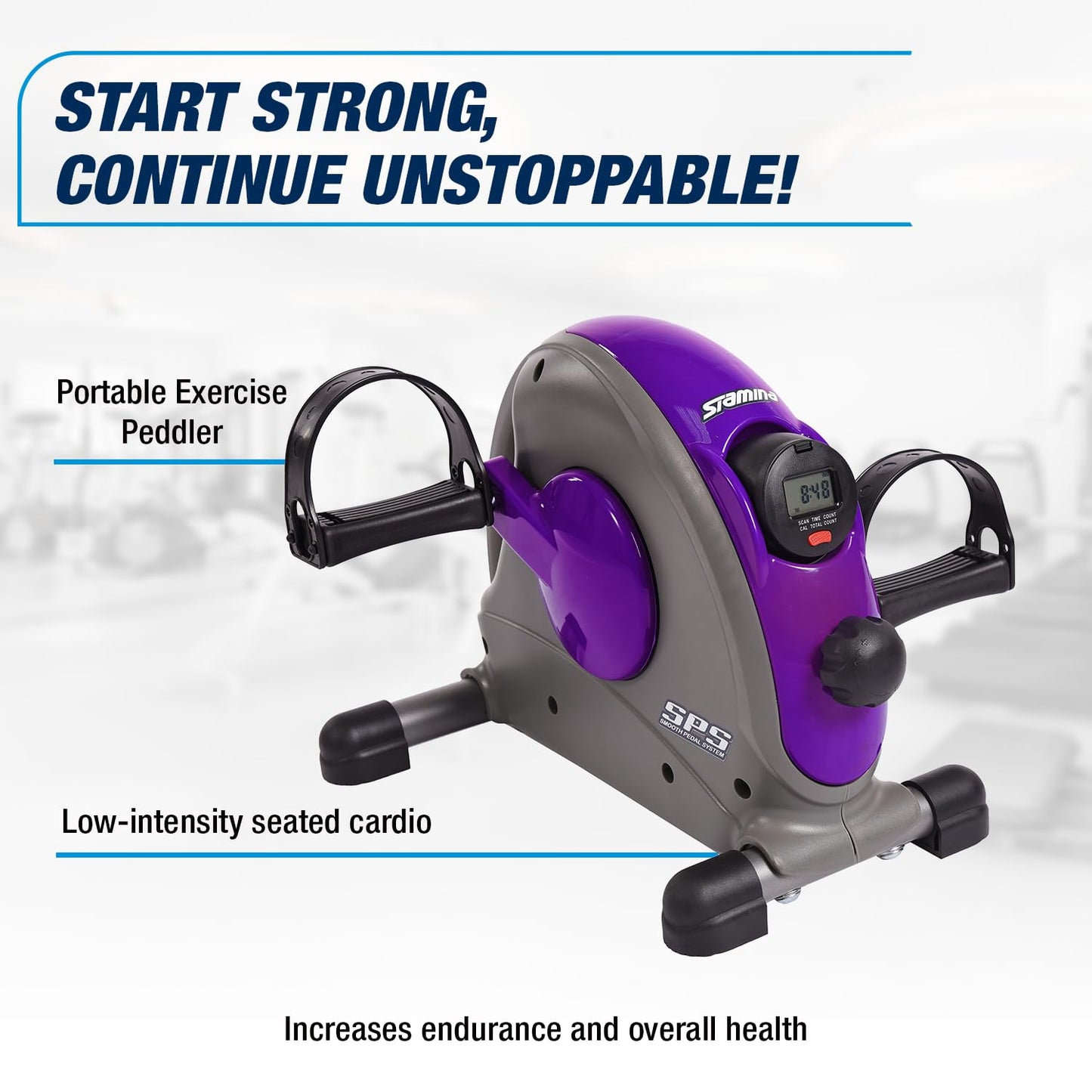 Stamina Mini Exercise Bike with Smooth Pedal System - Portable Pedal Exerciser - Cardio Equipment Fitness Bike - Stationary Bike for Home Workout - Purple