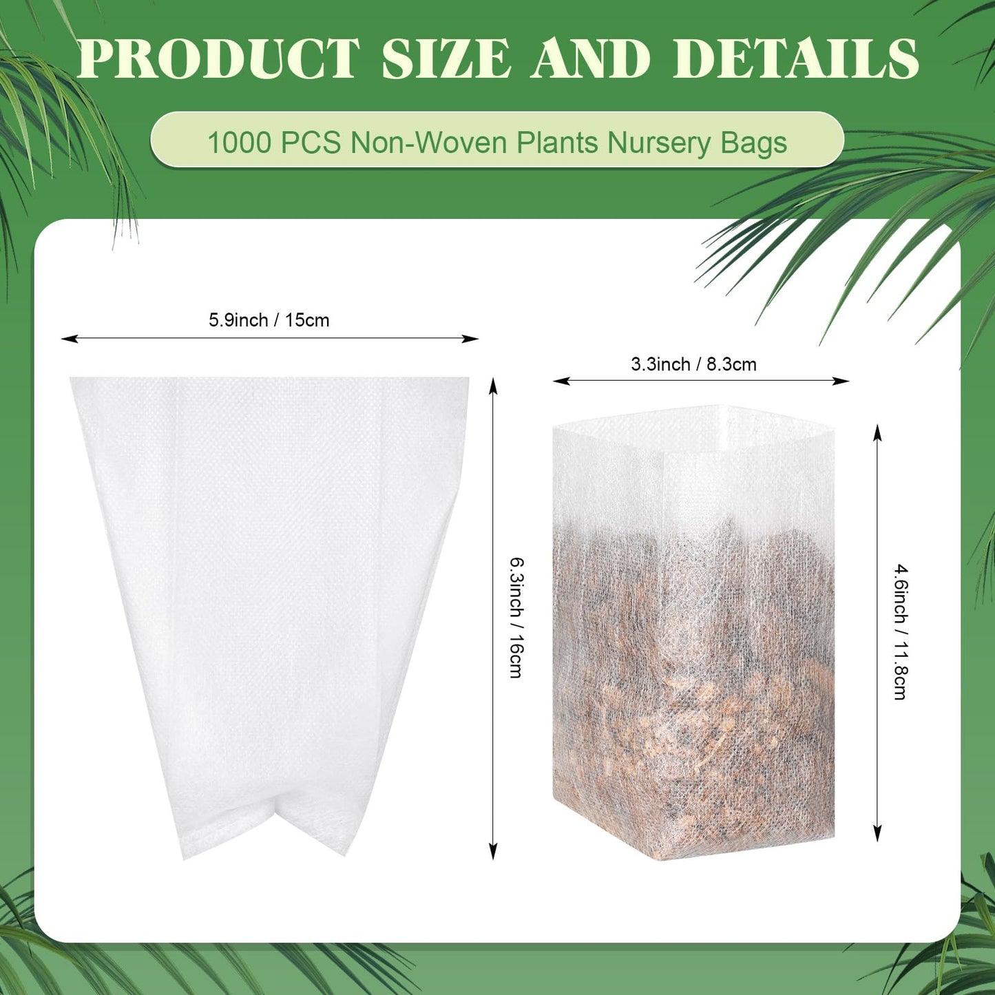 Wesnoy 1000 Pcs Nursery Seed Non Woven Plants Nursery Bags 5.9 x 6.3 Inch Fabric Seedling Pots Grow Bags Plants Pouch for Vegetables Flower for Home Garden Greenhouse Supplies