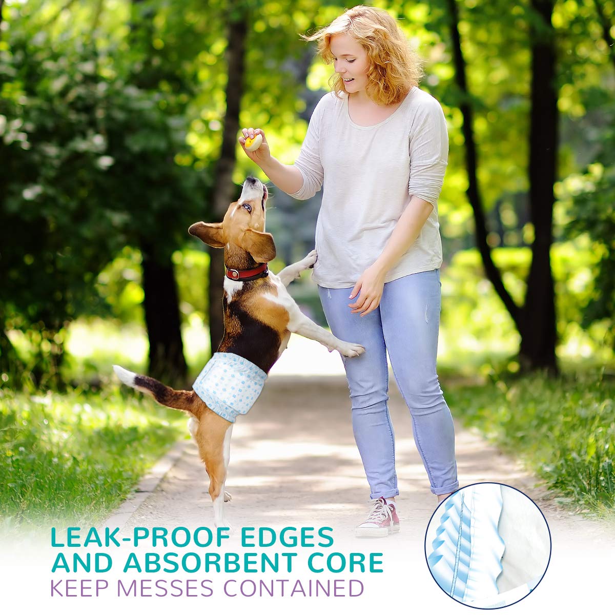 Flying Paws Male Dog Nappies, M-22 Disposable Dog Wraps for Puppy Incontinence Super Absorbent Male Wraps, Soft Cotton, Stereoscopic Edge Fit for Potty Training, Travel
