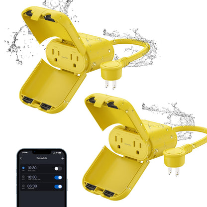 ELEGRP PQR20 Outdoor Smart Plug Waterproof IP66, WiFi Plug with 2 Individually Sockets, Compatible with Alexa & Google Assistant, Smart Outdoor Outlet for String Lights, UL Certified, 2 Pack, Black