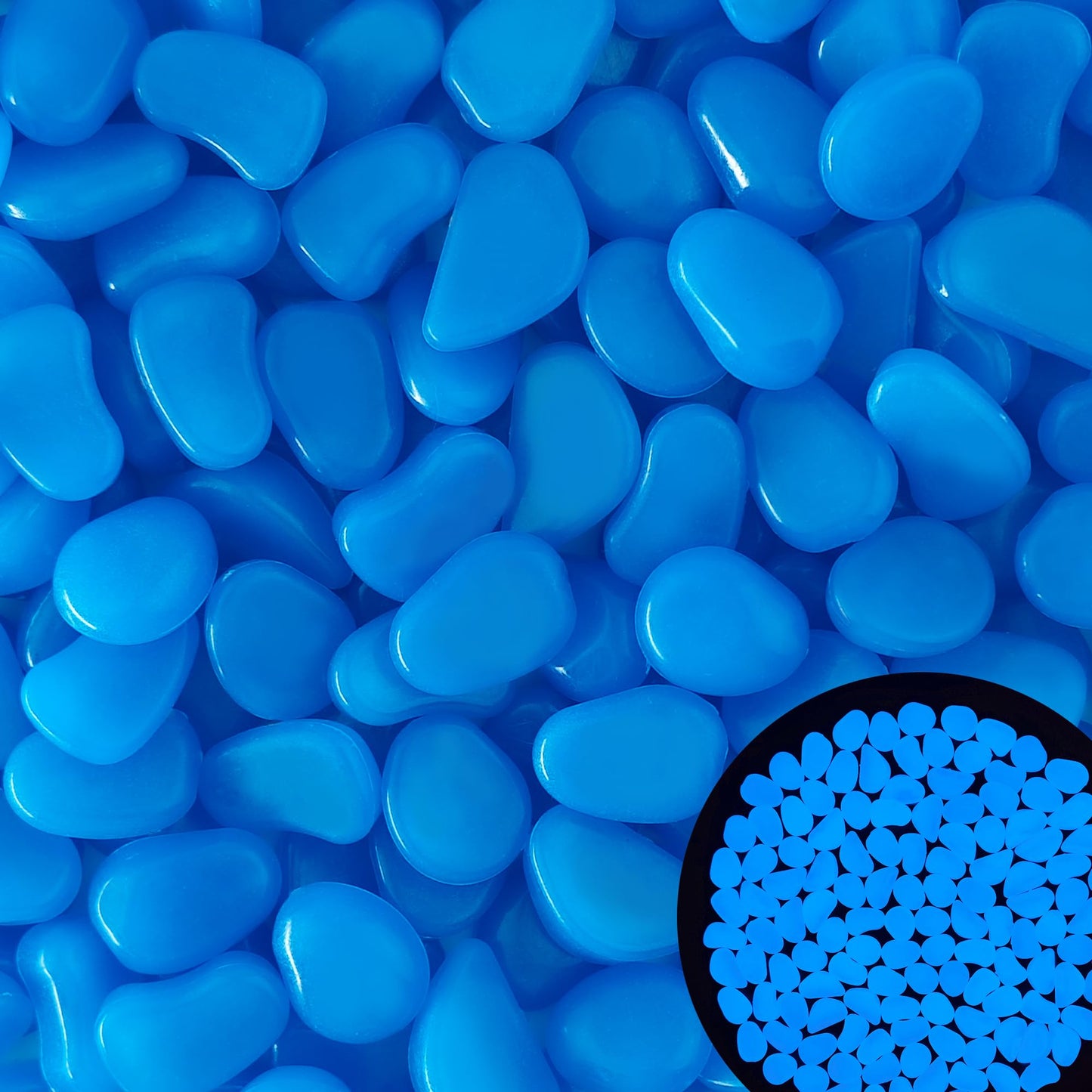 200PCS 1-1.2" Blue Glow in The Dark Pebbles Fish Tank Rocks Outdoor Glowing Rocks Luminous Stones for Walkway Pathway Backyard Glow in The Dark Rocks for Garden