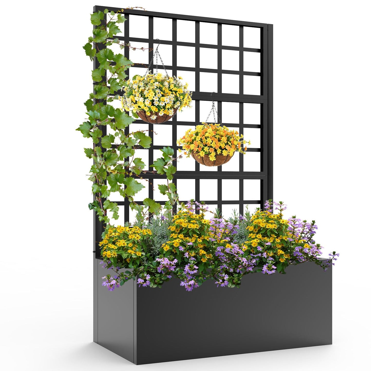Trellume Metal Planter Box with Trellis - 63"(H)*31.5(L)*15.8"(W) Plastic-Coated Rustproof Trellis Planter, Raised Garden Bed with Trellis, Privacy Screen with Planter Box for Garden, Balcony, Patio