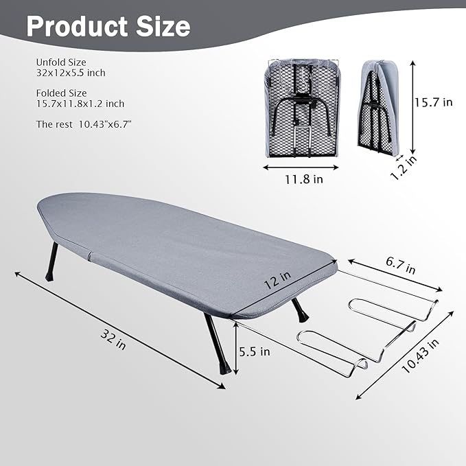 SheeChung Small Tabletop Ironing Board 32" Lx12 W, Folding Ironing Board