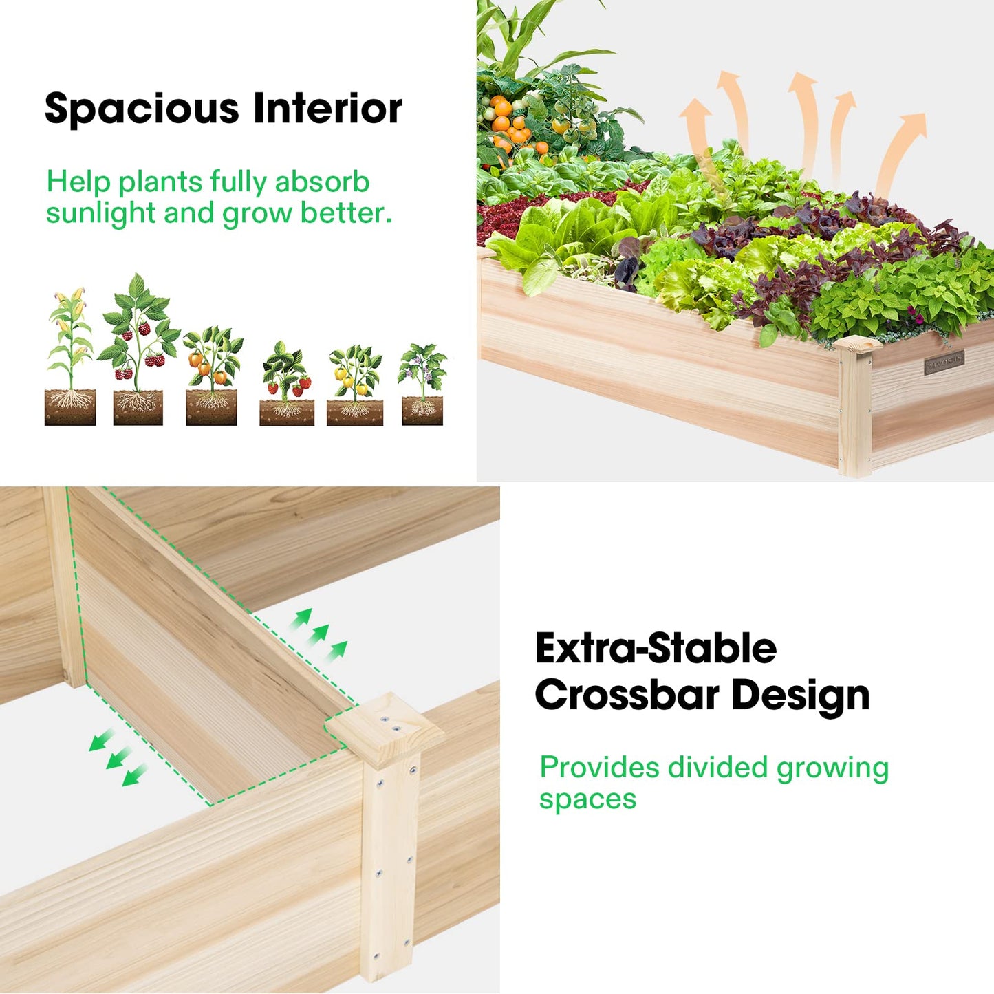 VIVOSUN 8×2Ft Wooden Raised Garden Bed, 97 x 25 x 11 Inches, Outdoor Wood Planter Box with Gloves and a Liner for Garden, Patio, Balcony, Backyard and Outdoors (Pack of 2)