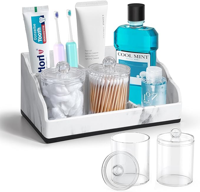 Marble Bathroom Countertop Organizer, Toothbrush Holders