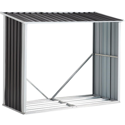 KEIKI 6FTx2.7FT Log Storage Shed Firewood Rack with Roof, Galvanized Steel Outdoor Firewood Holder, Weatherproof Log Store with Smart Drainage, for Backyard Garden Patio, Anthracite, Dark Gray