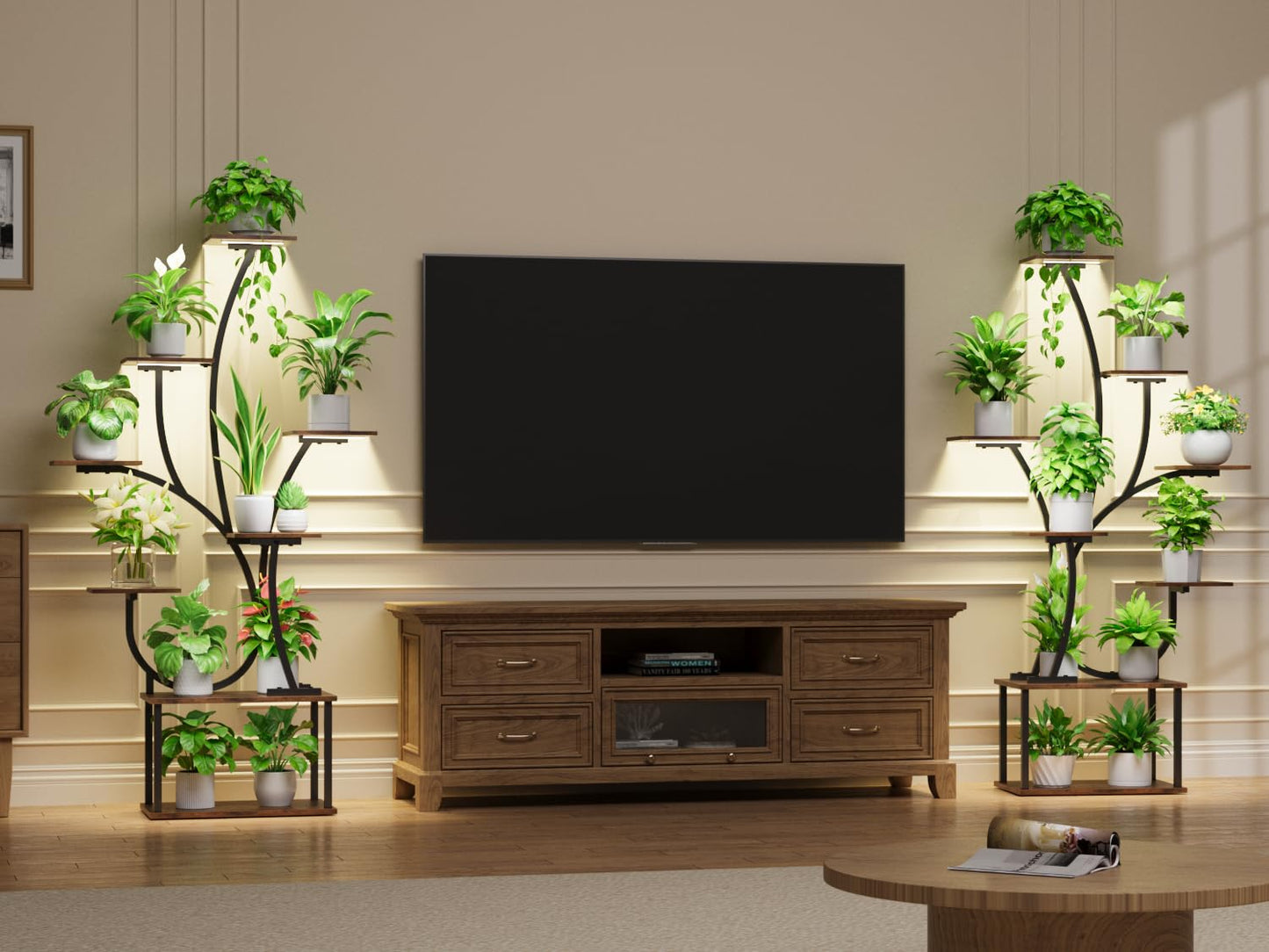 Plant Stand Indoor with Grow Lights - Lighted Plant Shelf Indoor, 63" Tall Plant Stands for Indoor Growing, 8 Tier Corner Flower Display Shelf, Large Tree-Shaped Holder for Living Room Bedroom Black