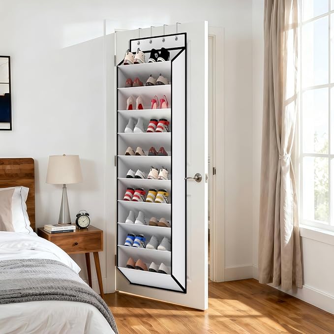 KEEPJOY 10 Tiers White Over Door Shoe Organizer Storage, Hanging Shoe Holder