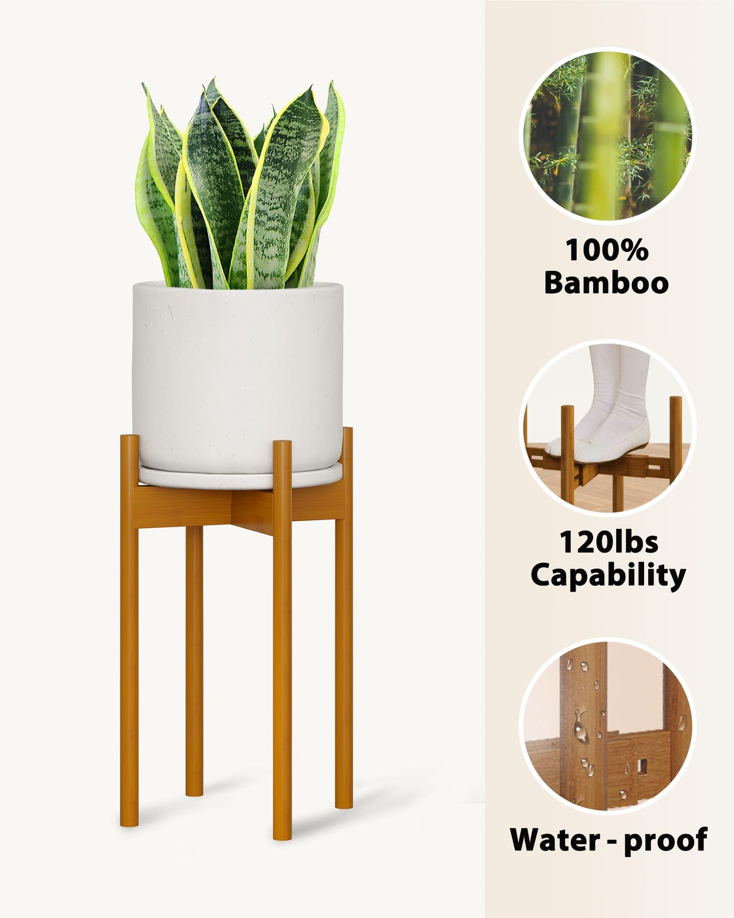 GENTINGBRO Adjustable Plant Stand Indoor, Bamboo Plant Stand Fits 8 9 10 11 12 Inches, Small Corner Planter Holder for Indoor Plants, Single Floor Plant Stands for Living Room Balcony, Light Brown Tall