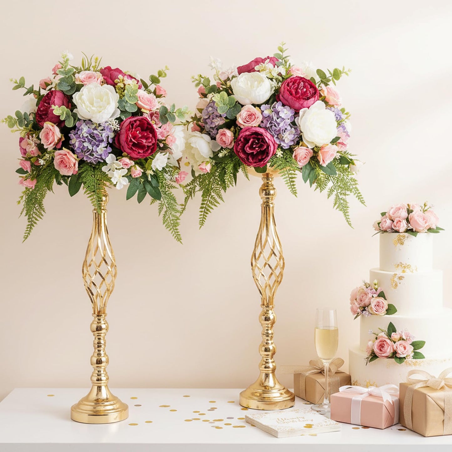Gold Wedding Vases for Table Centerpieces - Twist Candleholder Stands, Elegant Floral Arrangement Vases, Metal Centerpieces for Reception Table Wedding Road-Leading Home Decor