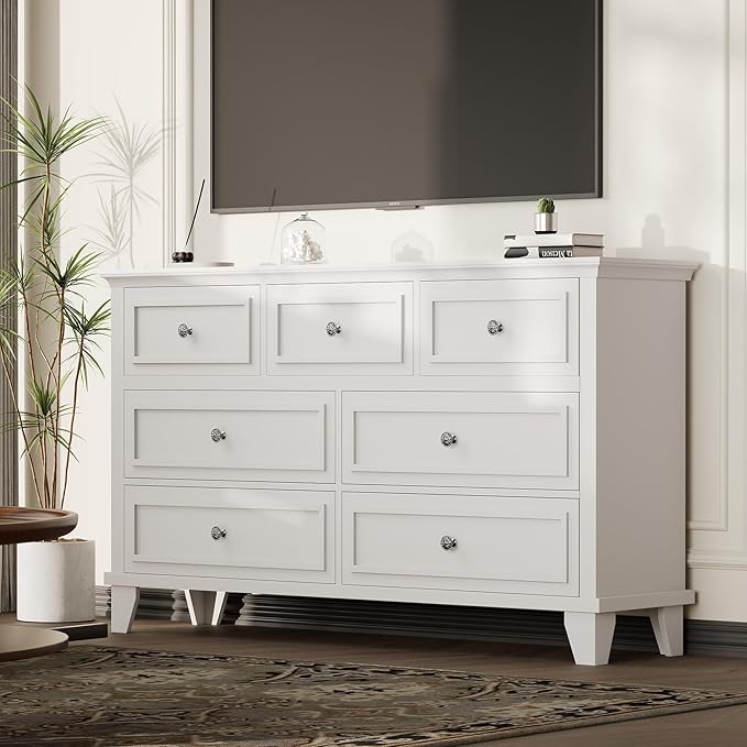 IDEALHOUSE 7 Drawer Dresser, Large Wooden Storage Chest of Drawers