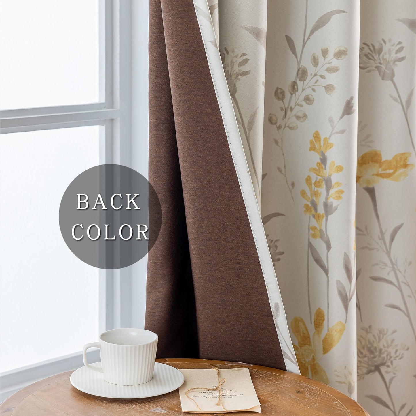SUOUO Yellow Floral Blackout Curtains for Bedroom 96 inches Long Patterned Grey Leaf Thermal Insulated Window Drapes for Living Room 2 Panels